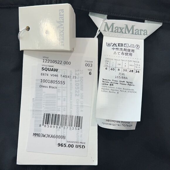 NWT Max Mara Squaw Gathered Cotton Poplin Shirt Dress Black Size 6 - Picture 15 of 16